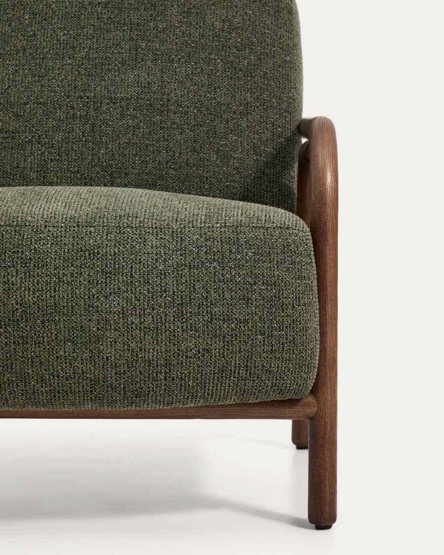 Sylo armchair in dark green chenille and solid ash wood with walnut-coloured finish FSC 100%