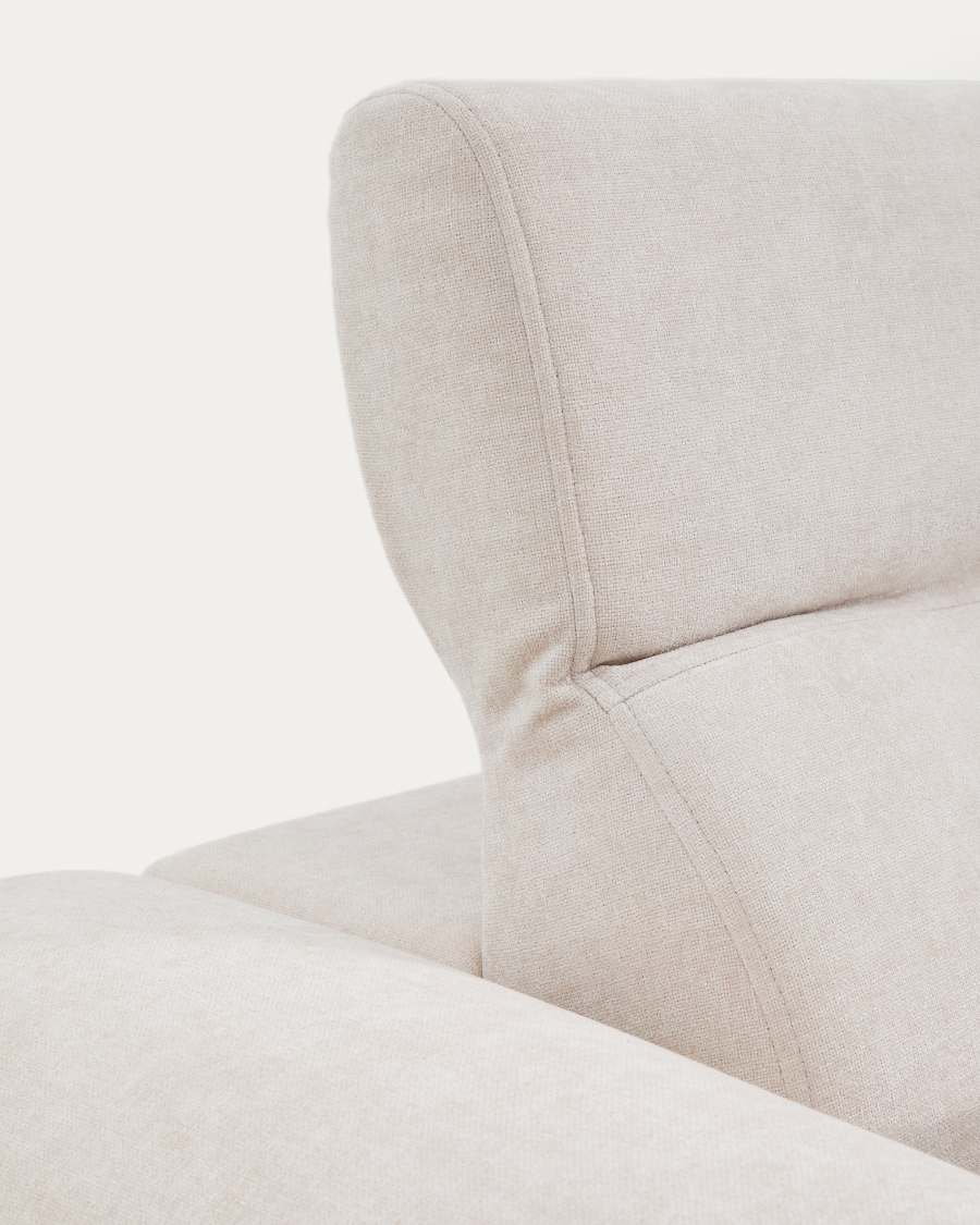 Divano Lares 5 posti con sedute scorrevoli motorizzate e poggiatesta reclinabile in ciniglia beige 335 cm