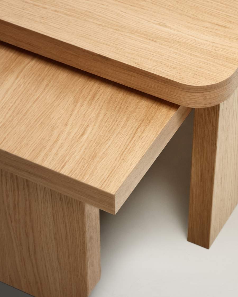 Oaq set of 2 coffee tables in oak wood veneer with natural finish FSC Mix Credit