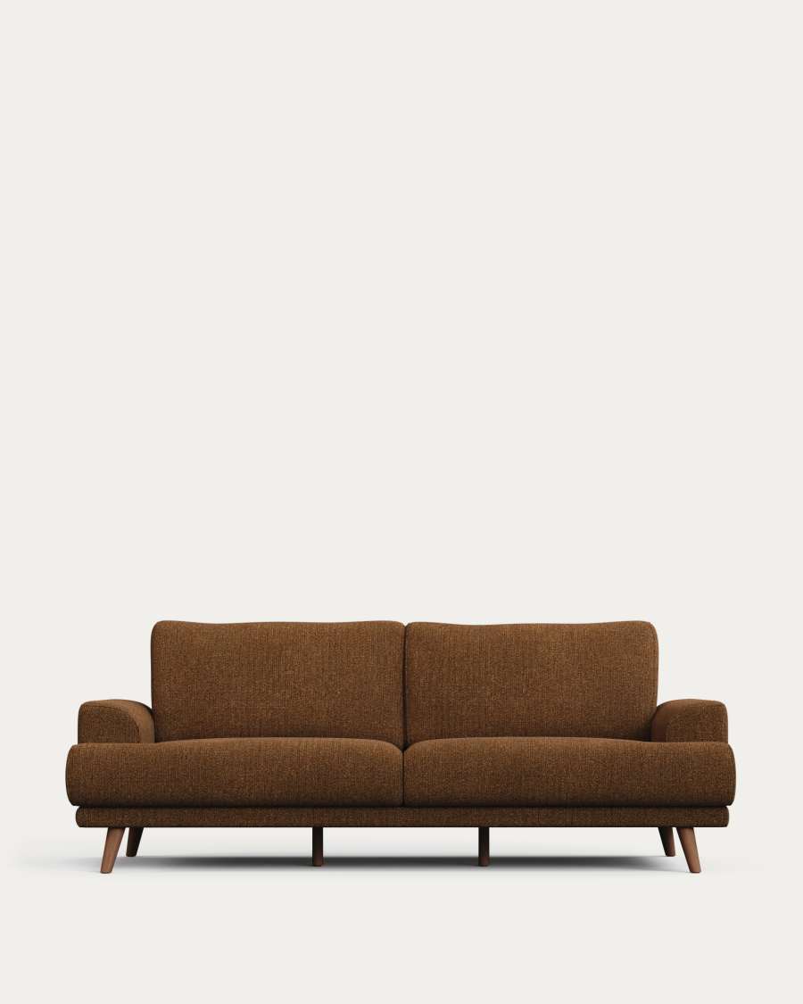 Karin 3-seater sofa dark orange with solid beech wood legs with walnut-effect finish, 231 cm