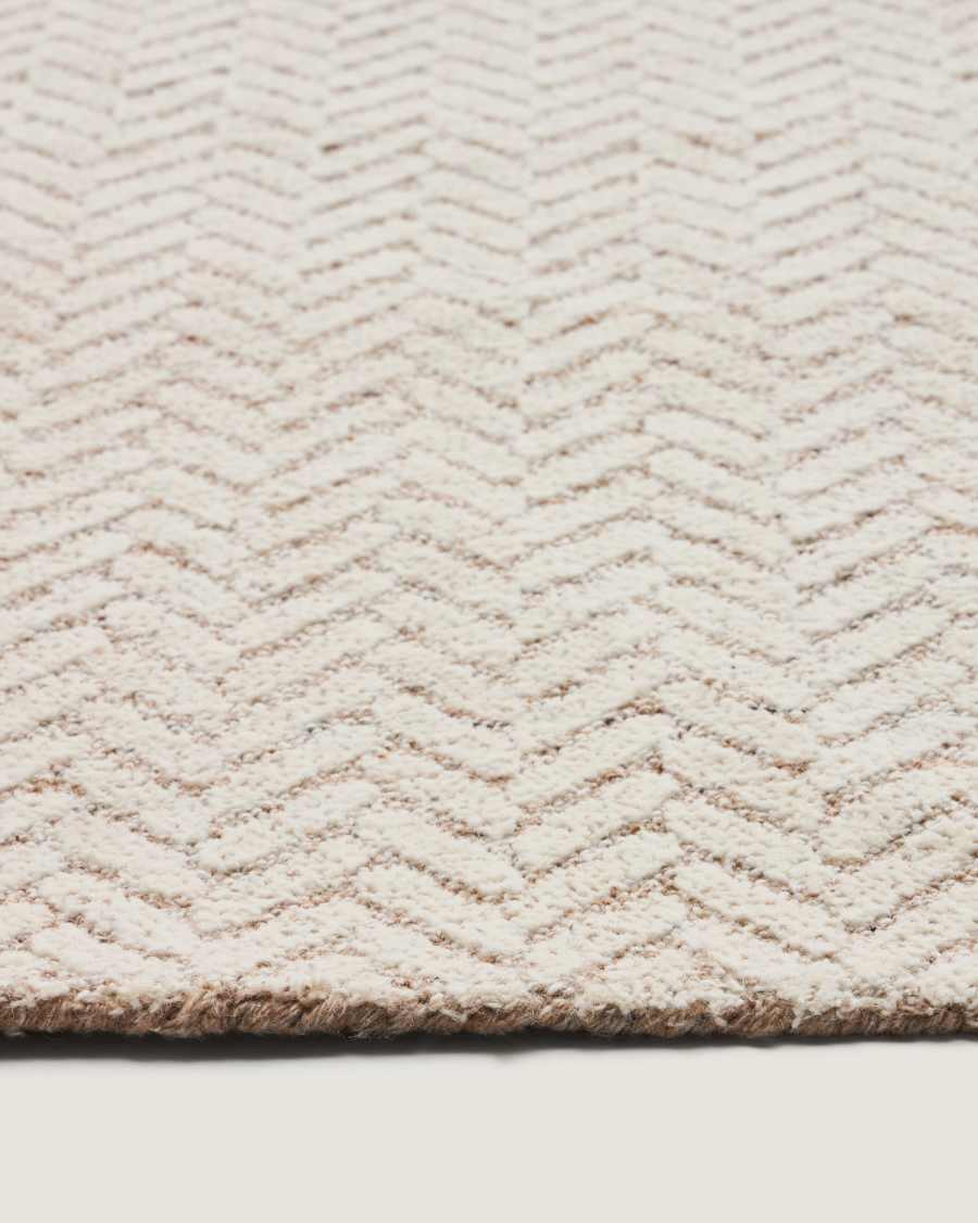 Calira beige woven jacquard wool rug 230 x 160cm