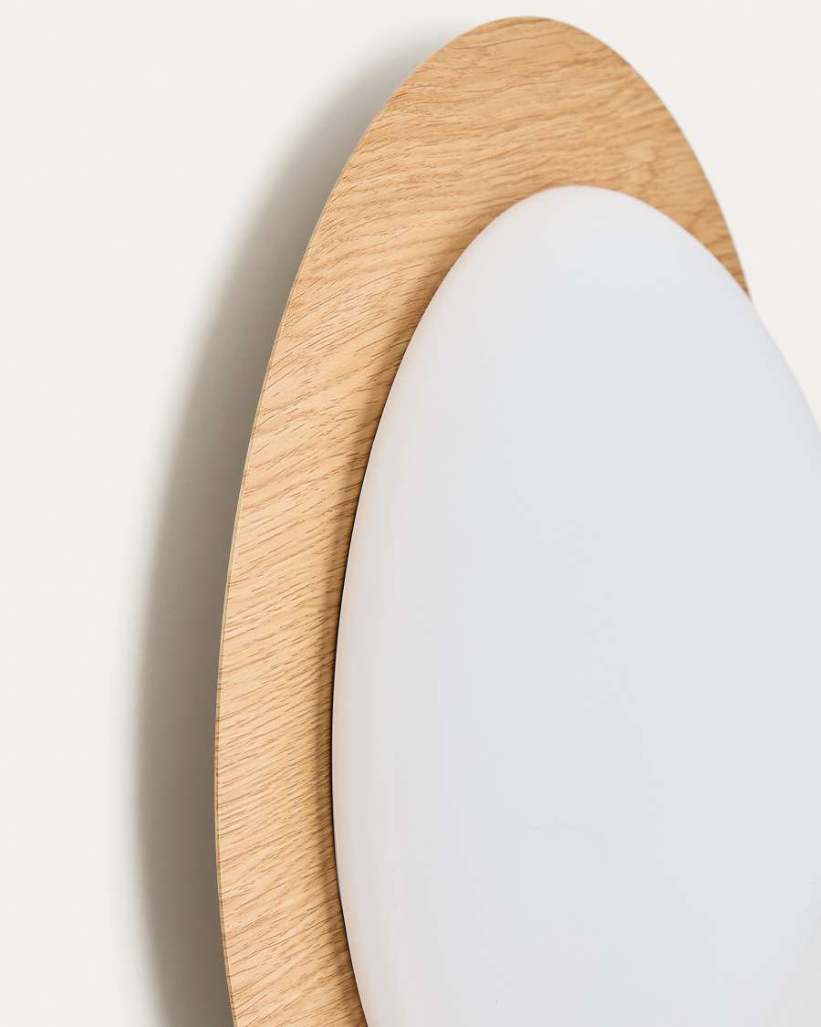 Novae ceiling lamp in light wood-effect brushed steel and frosted glass Ø 40 cm