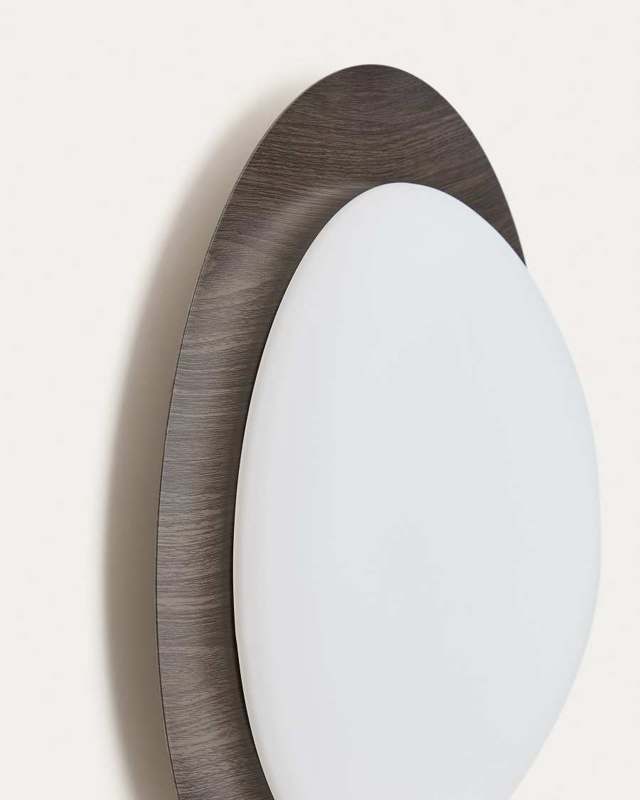 Novae ceiling lamp in dark wood-effect brushed steel and frosted glass Ø 40 cm
