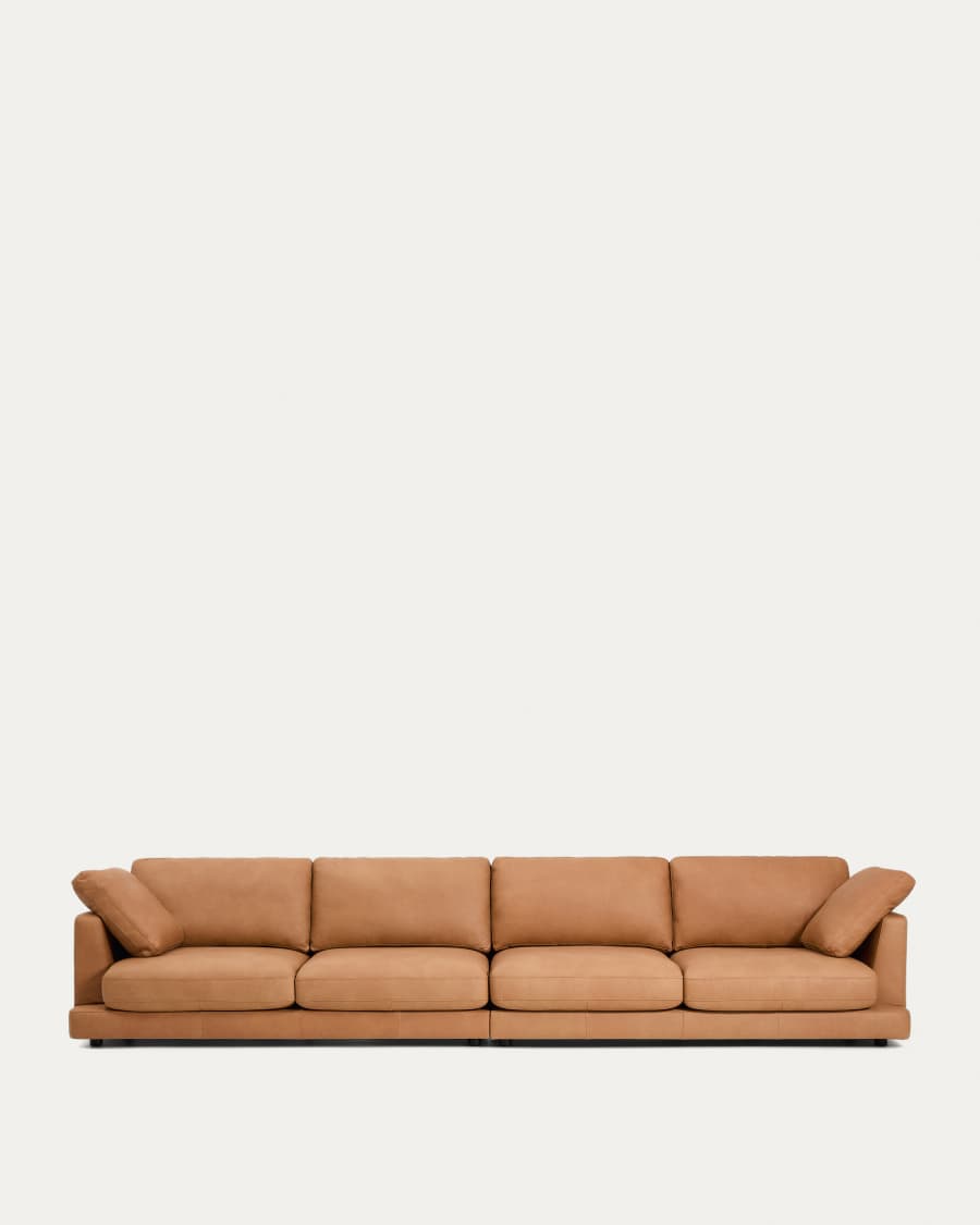 Gala 6-seater sofa in brown leather 390cm