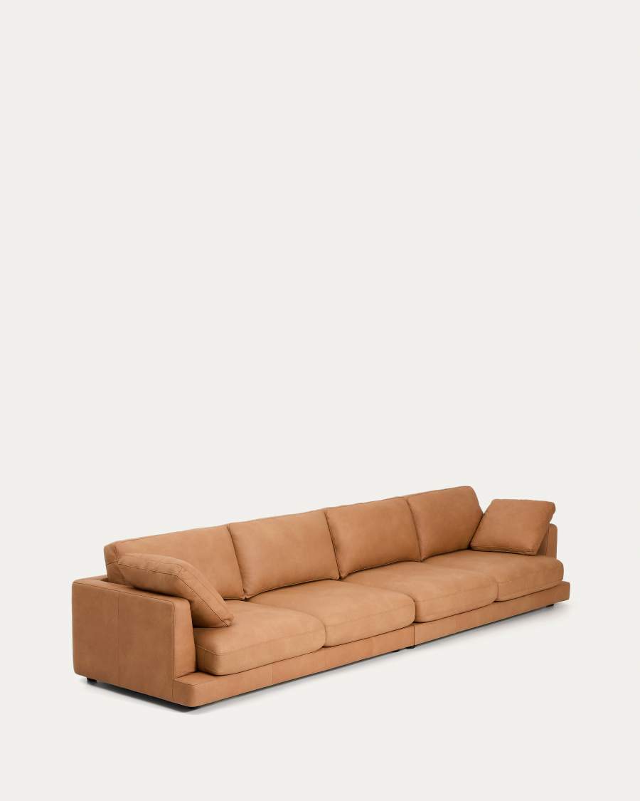 Gala 6-seater sofa in brown leather 390cm