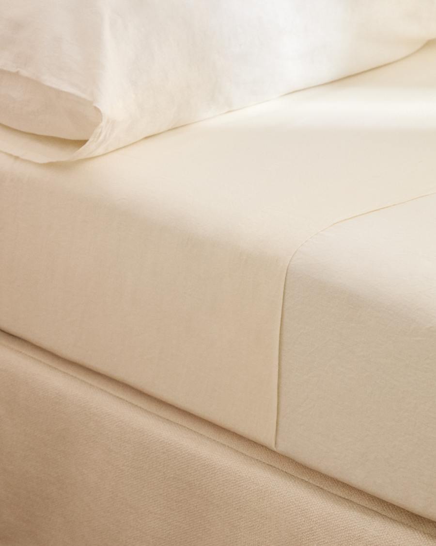 Simmel ecru cotton and linen top sheet for 180 cm bed