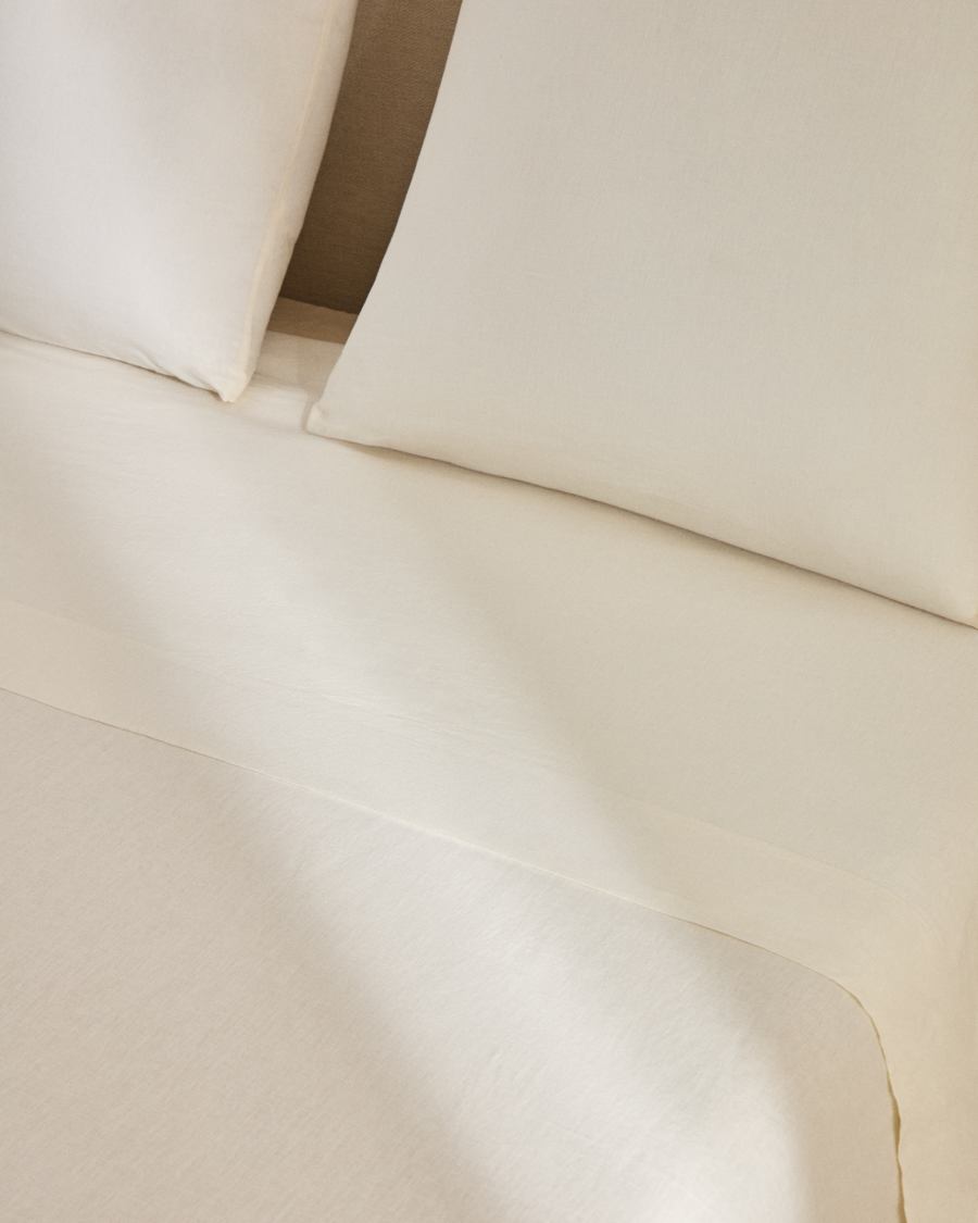 Simmel beige cotton and linen top sheet for 150/160m bed