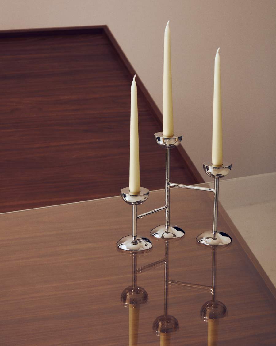 Dreiflammiger Kerzenhalter Nirela aus Edelstahl, 22 cm
