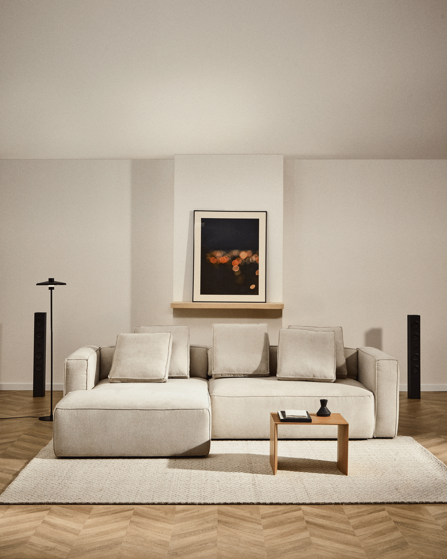 Canapé-lit Marela 3 places avec méridienne gauche en chenille beige 276 cm FSC Mix Credit