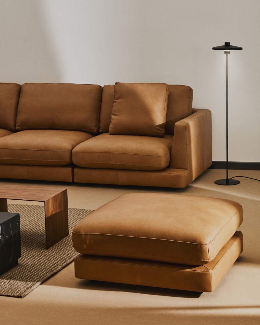 Repose-pieds Gala en cuir marron 90 x 90 cm