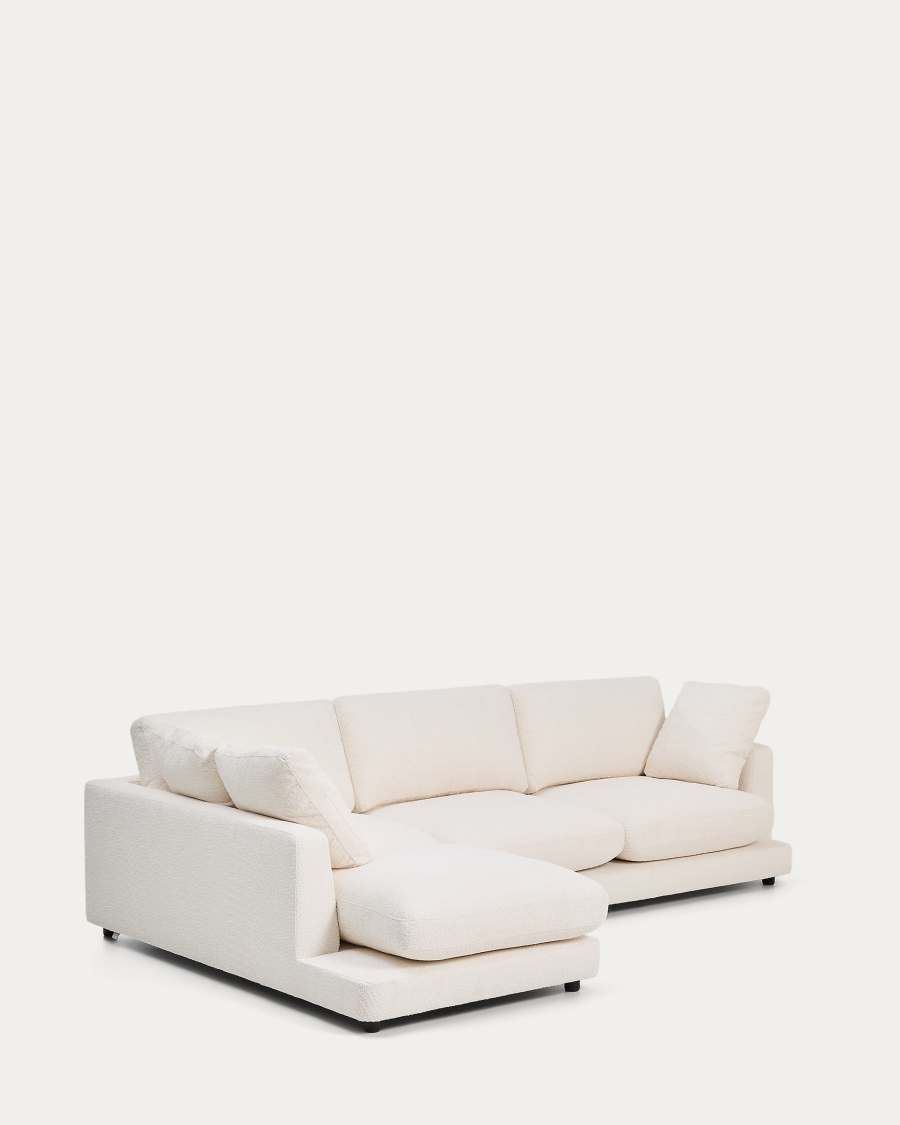 Gala fire-retardant ecru bouclé 4-seater sofa with left chaise longue FSC Mix Credit 300cm