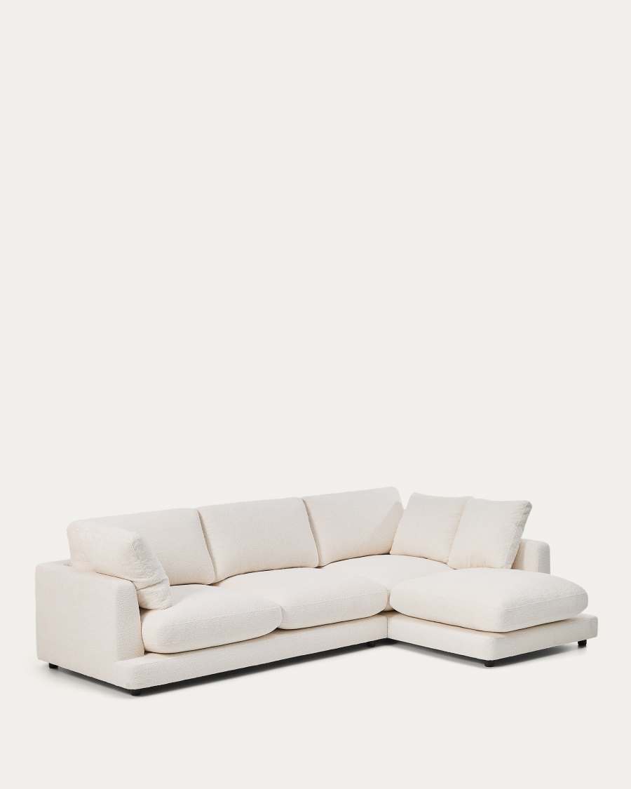 Gala fire-retardant ecru bouclé 4-seater sofa with right chaise longue FSC Mix Credit 300cm