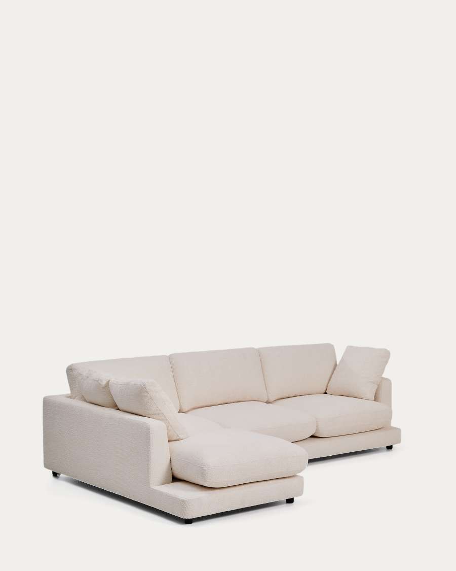 Gala fire-retardant beige bouclé 4-seater sofa with left chaise longue FSC Mix Credit 300cm