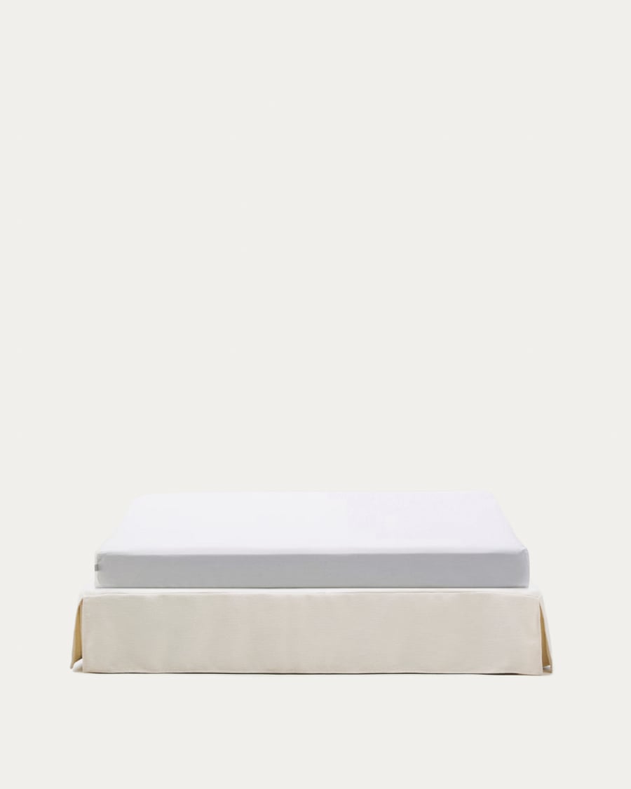 Jaira bed base with removable cover in white chenille for 180 x 200cm mattress