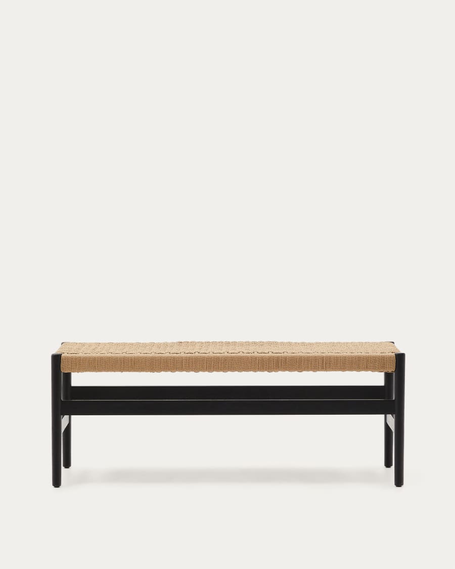 Banc Zaide en bois de chêne finition noire et assise en corde 120 cm FSC 100 %