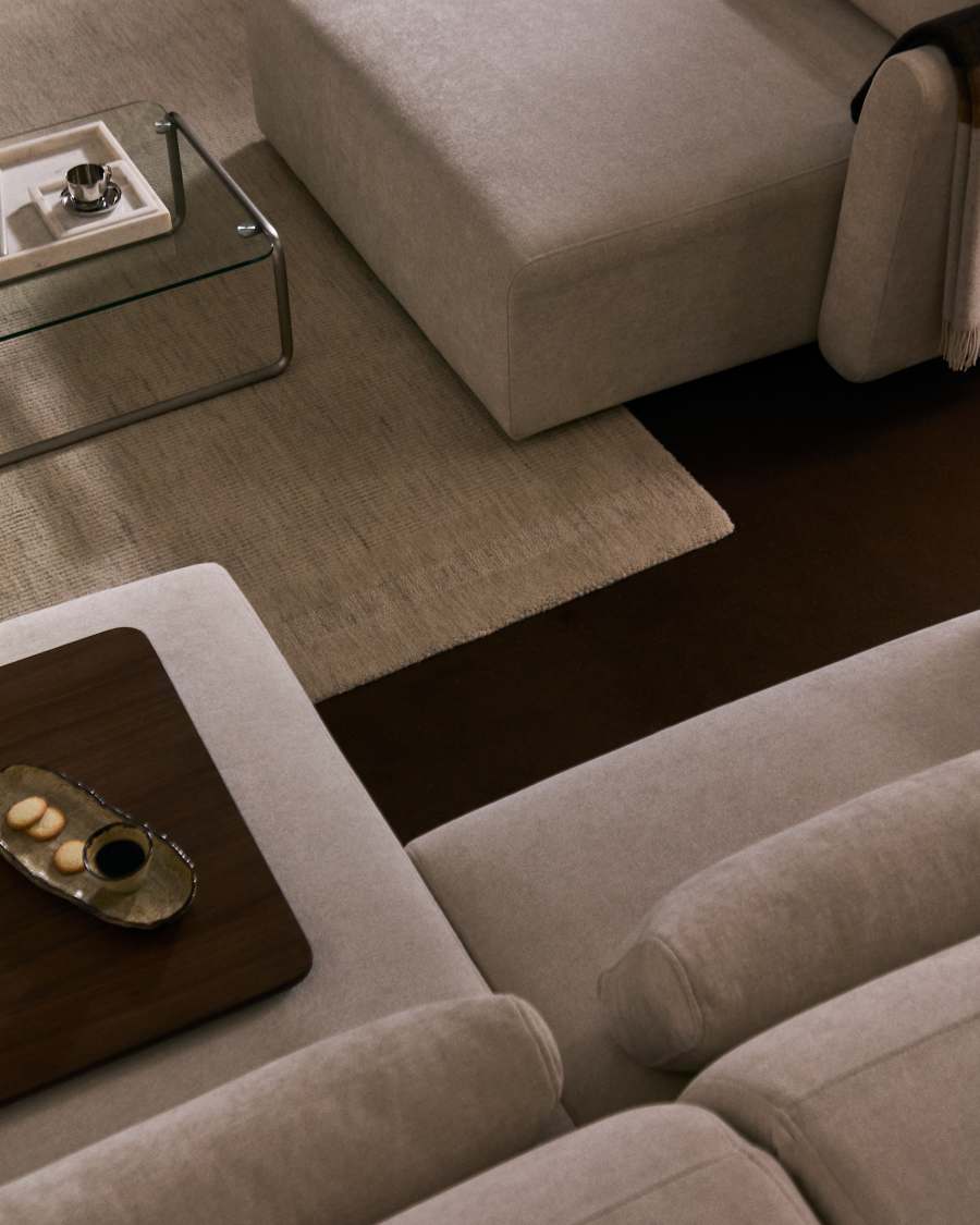 Lares 3-seater sofa with motorised sliding seats and reclining headrest in beige chenille 240cm