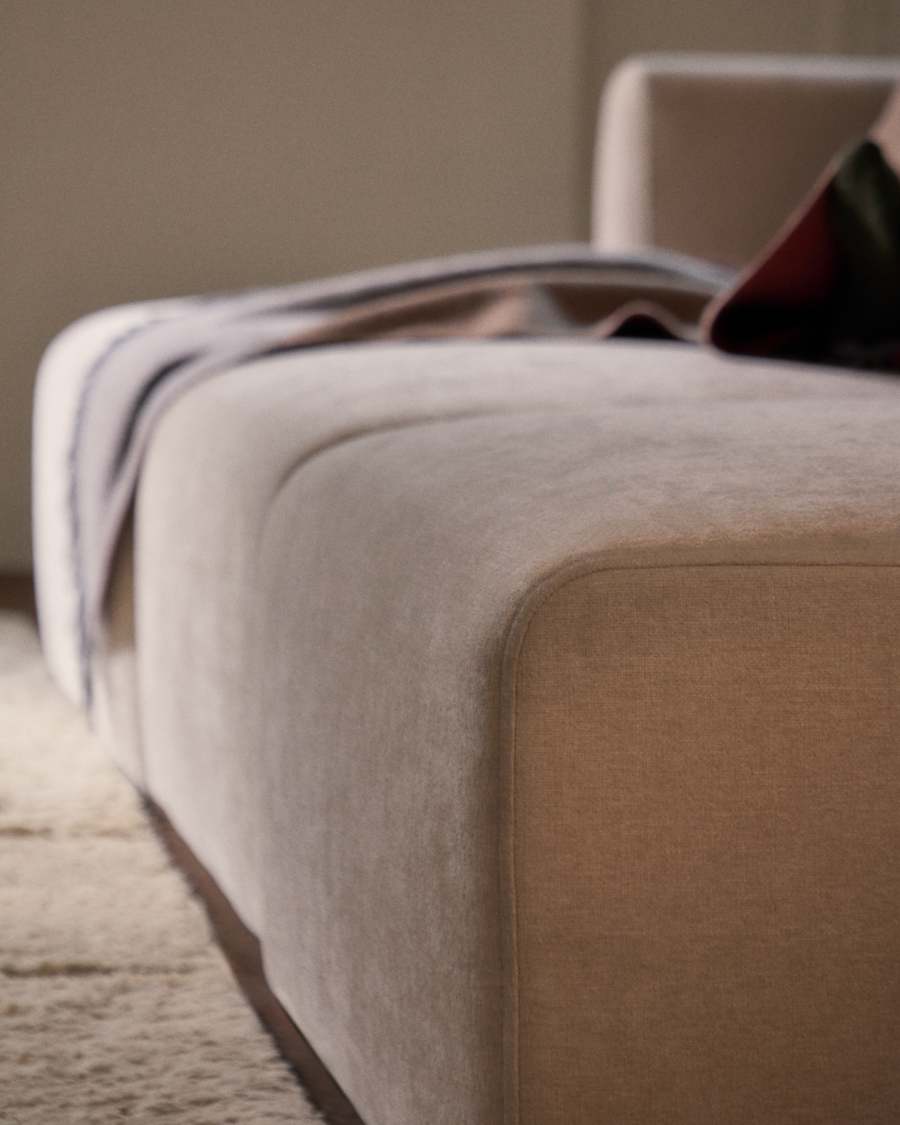 Lares 3-seater sofa with motorised sliding seats and reclining headrest in beige chenille 255cm