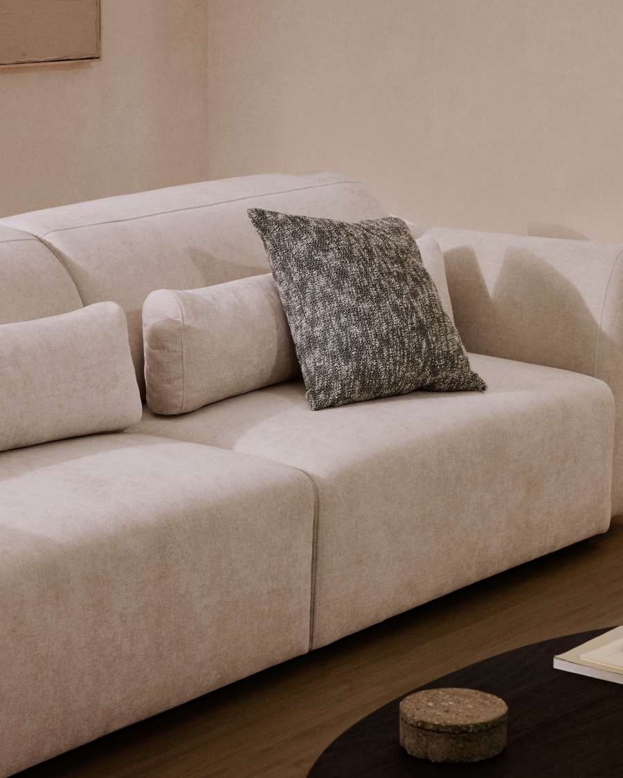 Lares 4-seater sofa with motorised sliding seats and reclining headrest in beige chenille 290cm