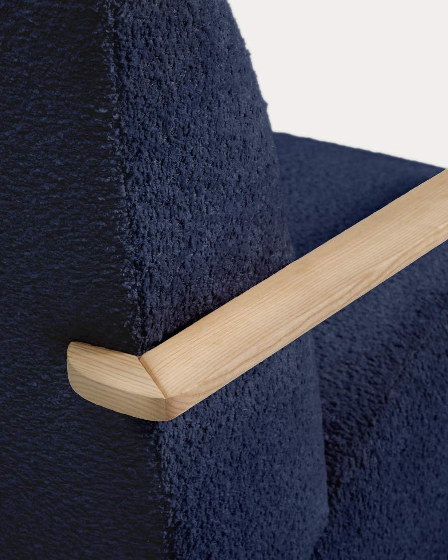 Fauteuil Meghan ignifugé en bouclette bleue et bois de frêne avec finition ton naturel FSC Mix Credit