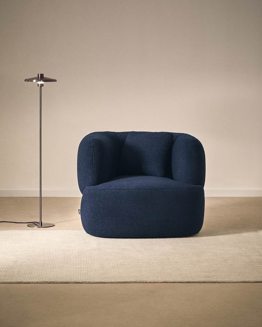 Martina navy blue bouclé armchair with cushion FSC Mix Credit