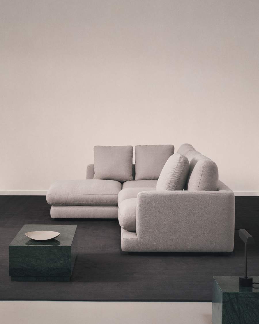 4-Sitzer-Sofa Gala aus grauem Micro-Bouclé mit linker Chaise Longue FSC Mix Credit 300 cm
