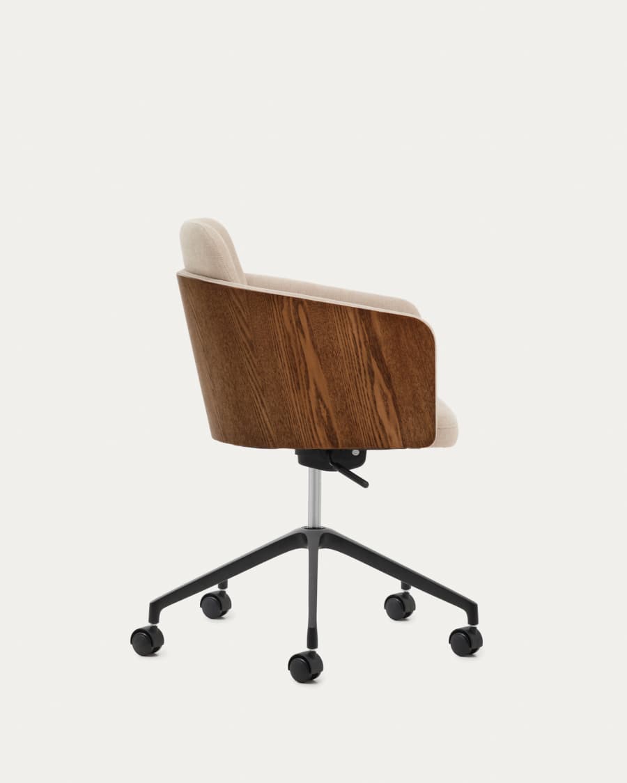 Madai desk chair in brown chenille and ash veneer with walnut finish FSC Mix Credit