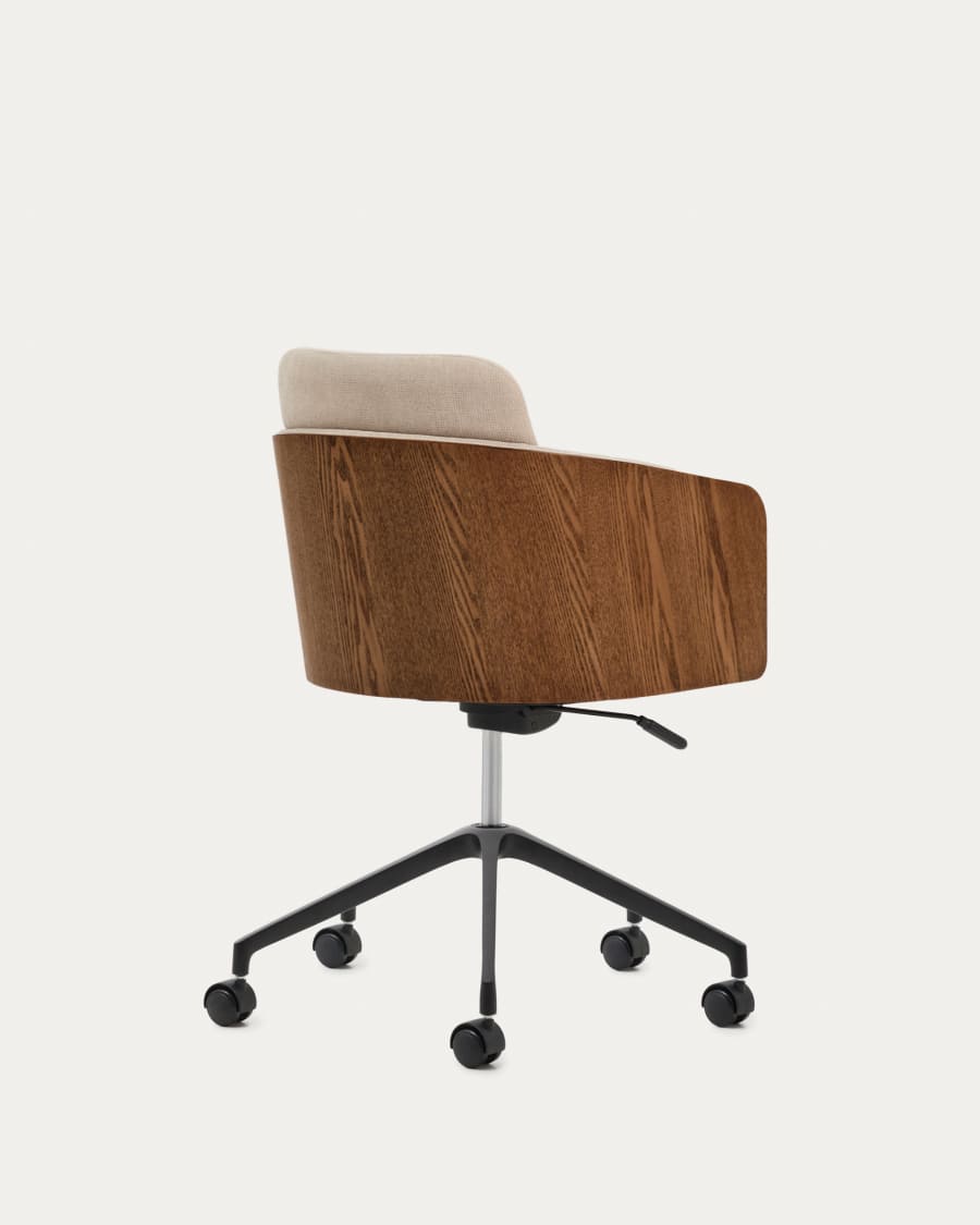 Madai desk chair in brown chenille and ash veneer with walnut finish FSC Mix Credit