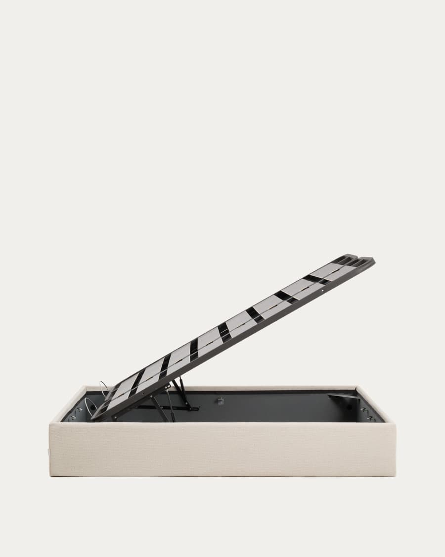 Abziehbares, aufklappbares Bett mit Stauraum Nelzi für Matratzengröße 150 x 200 cm in ecrufarbener Chenille, 100 % FSC