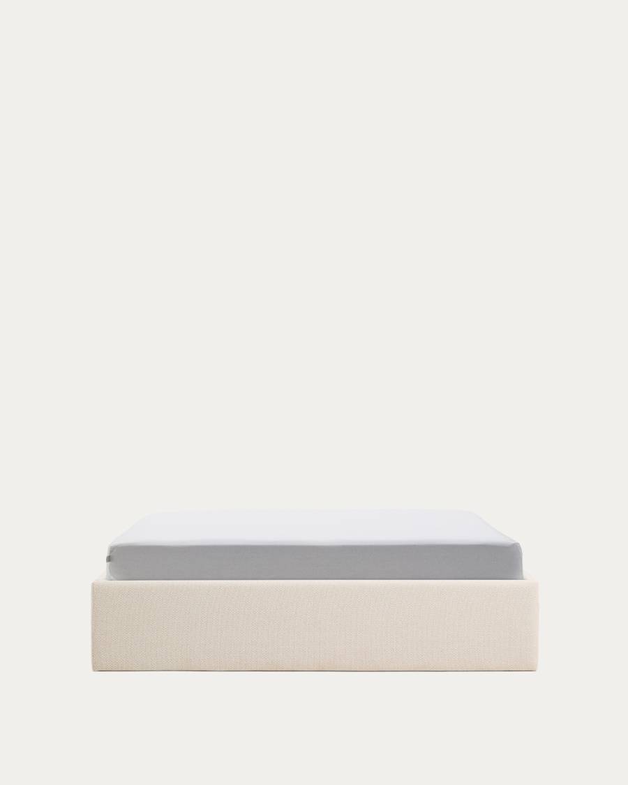 Abziehbares, aufklappbares Bett mit Stauraum Nelzi für Matratzengröße 150 x 200 cm in ecrufarbener Chenille, 100 % FSC