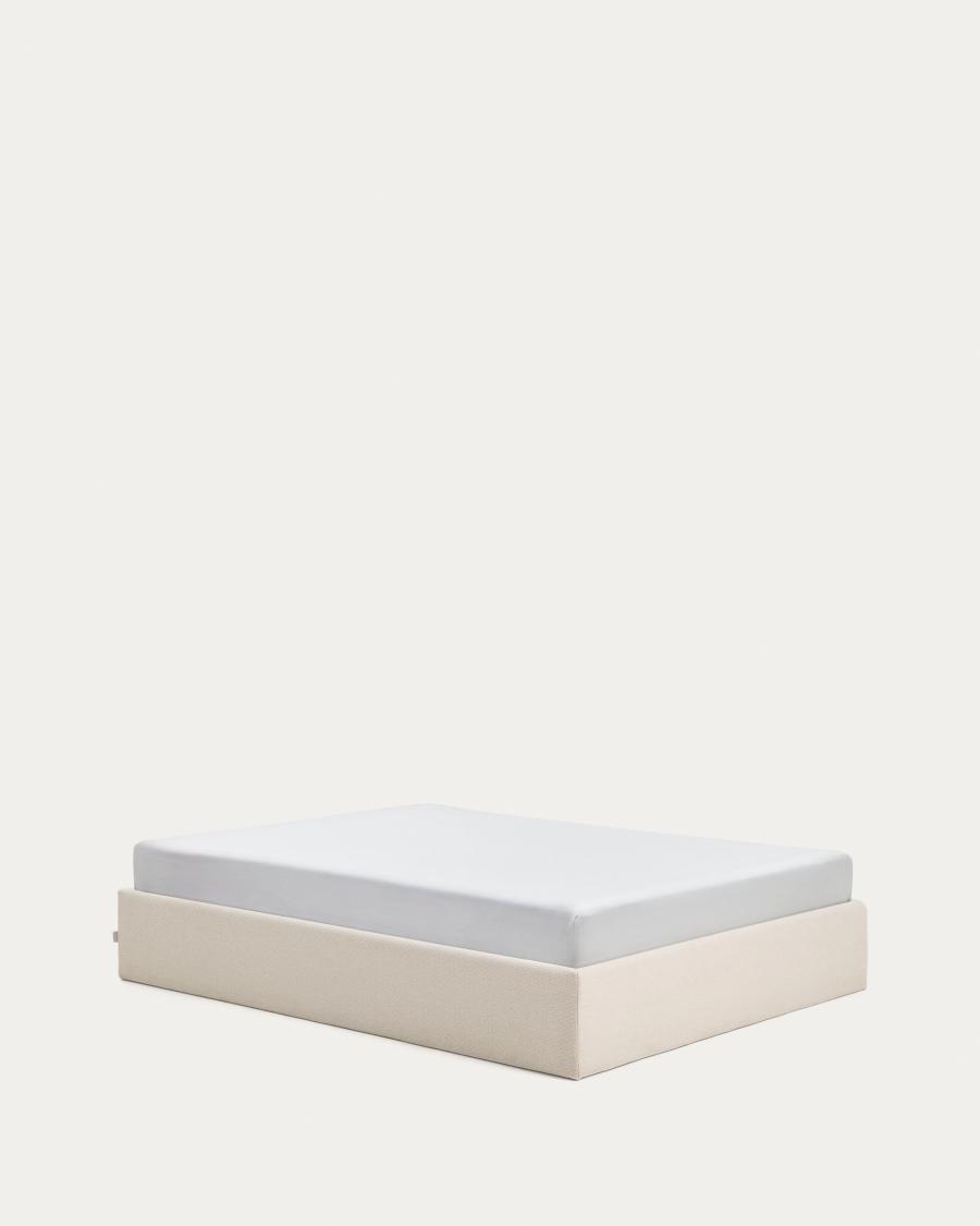 Abziehbares, aufklappbares Bett mit Stauraum Nelzi für Matratzengröße 160 x 200 cm in ecrufarbener Chenille, 100 % FSC