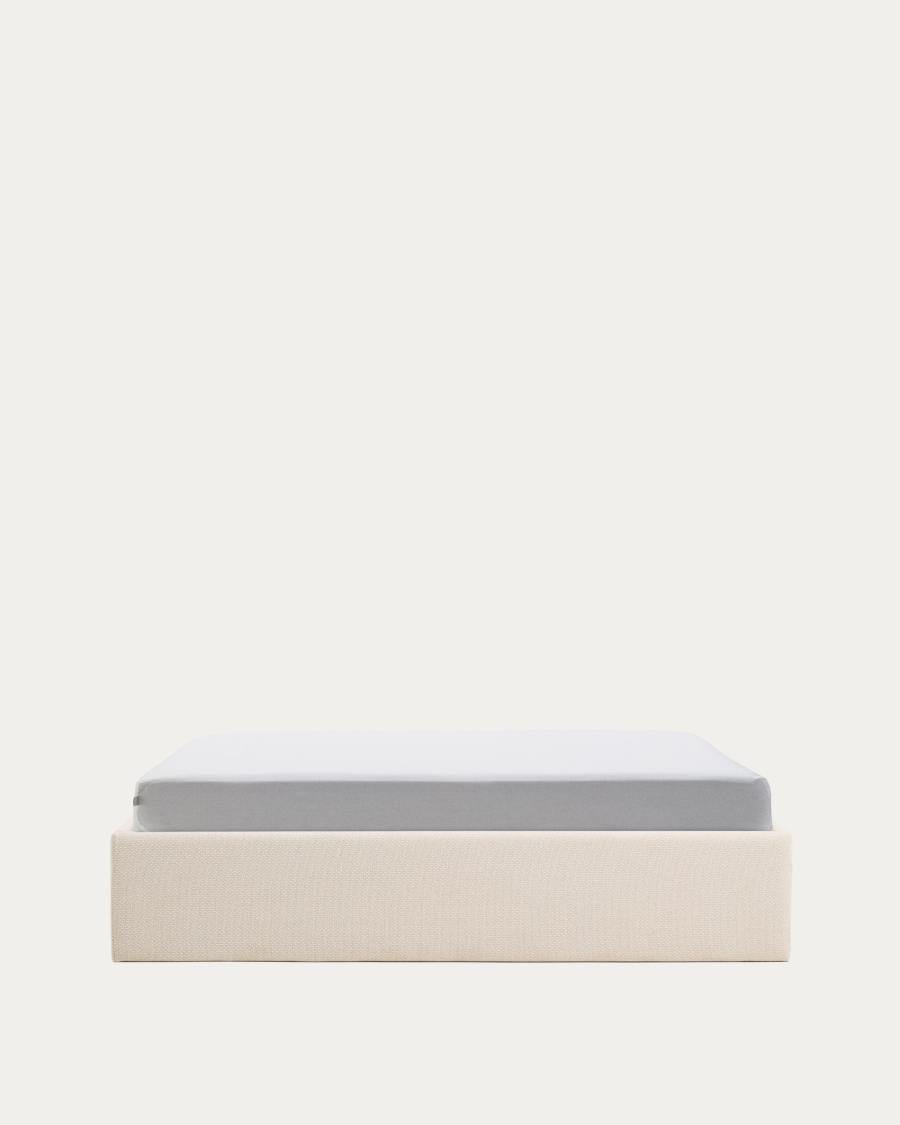 Abziehbares, aufklappbares Bett mit Stauraum Nelzi für Matratzengröße 160 x 200 cm in ecrufarbener Chenille, 100 % FSC