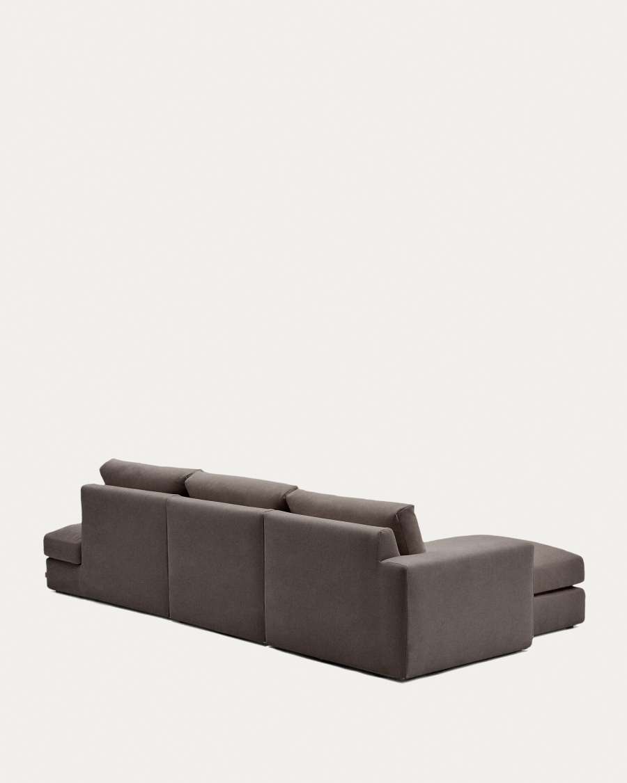 Modulares Sofa Alea für 5 Personen mit abnehmbarem Bezug aus dunkelbrauner Chenille und Chaiselongue links, 340 cm