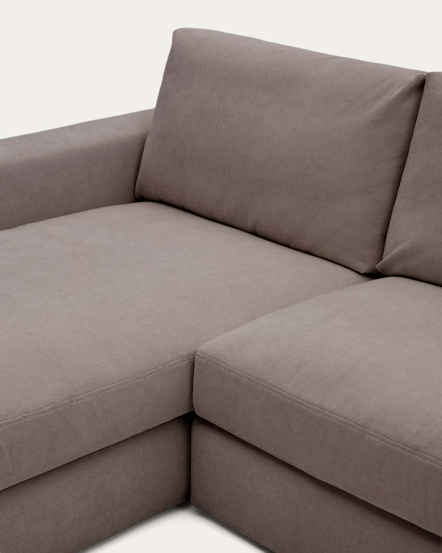 Modulares Sofa Alea für 5 Personen mit abnehmbarem Bezug aus dunkelbrauner Chenille und Chaiselongue links, 340 cm
