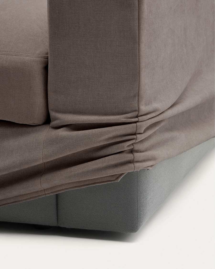 Modulares Sofa Alea für 5 Personen mit abnehmbarem Bezug aus dunkelbrauner Chenille und Chaiselongue links, 340 cm