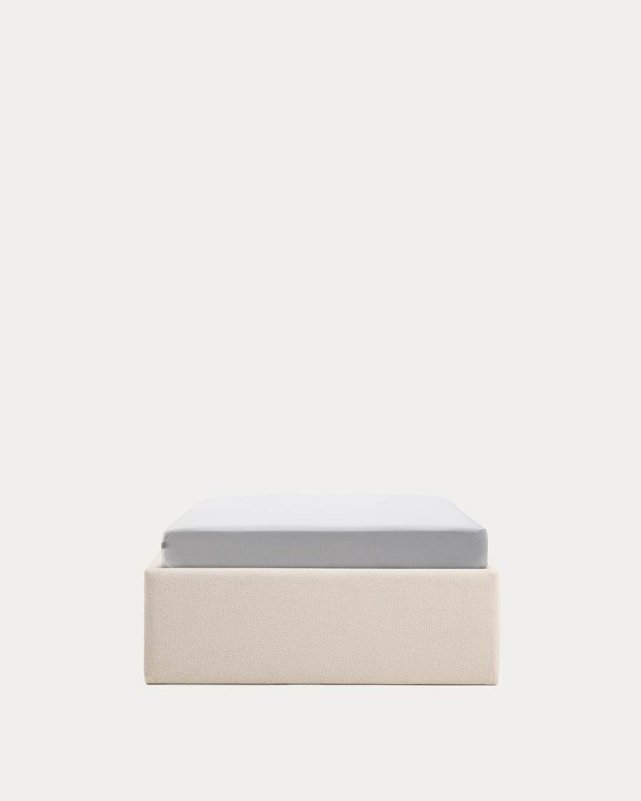 Abziehbares, seitlich aufklappbares Bett mit Stauraum Nelzi für Matratzengröße 90 x 200 cm in ecrufarbener Chenille, 100 % FSC