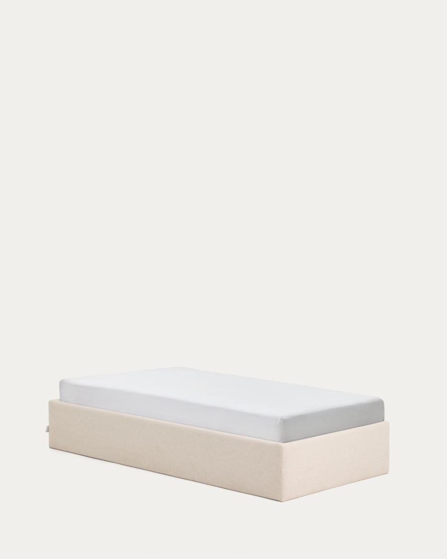 Abziehbares, seitlich aufklappbares Bett mit Stauraum Nelzi für Matratzengröße 90 x 200 cm in ecrufarbener Chenille, 100 % FSC