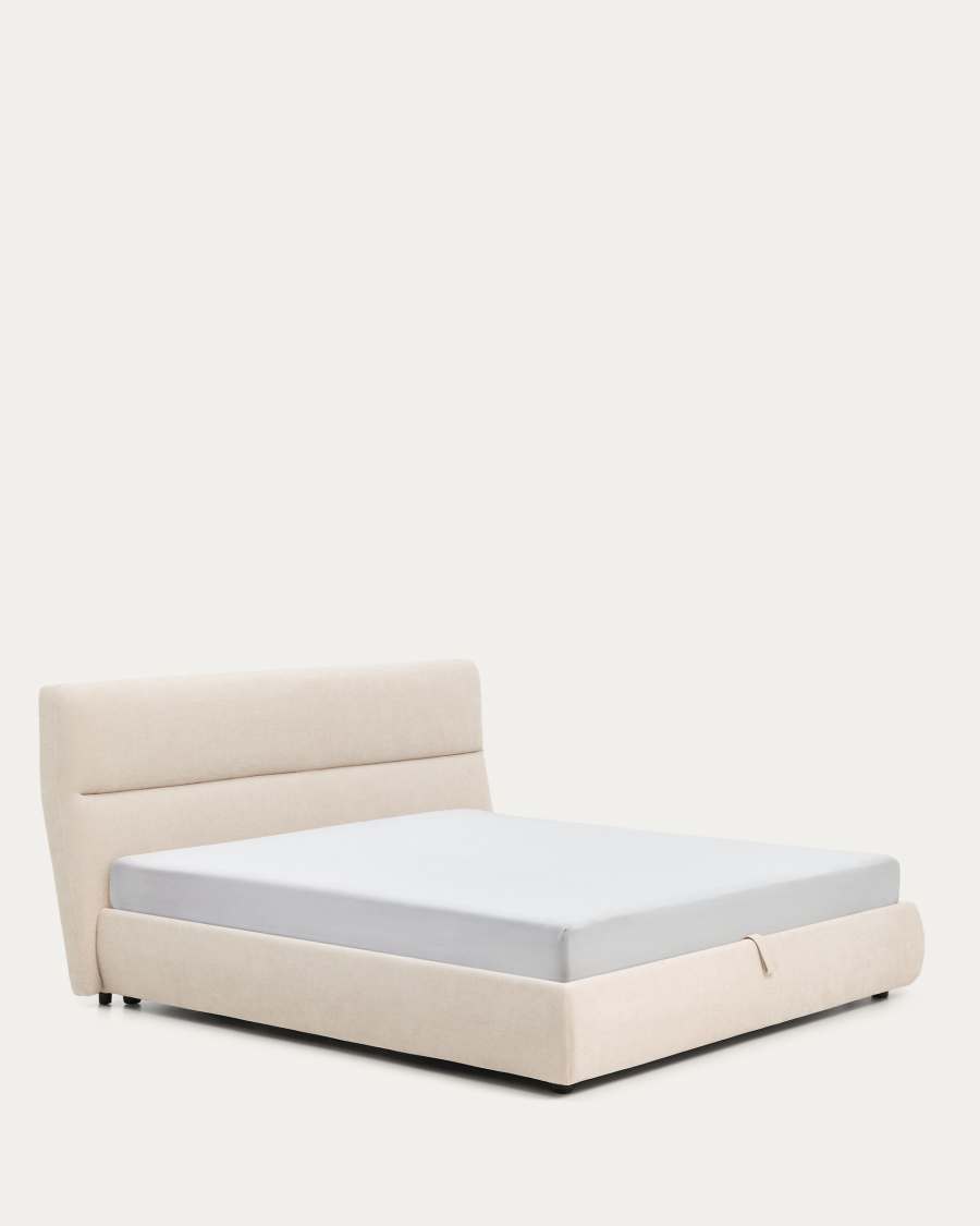 Lit déhoussable Dafra en chenille beige avec coffre relevable pour matelas de 180 x 200 cm