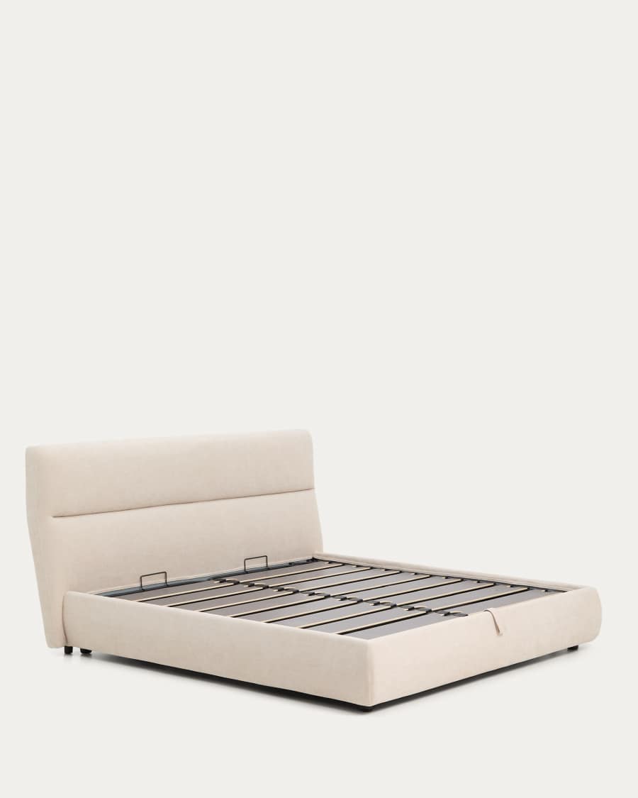 Lit déhoussable Dafra en chenille beige avec coffre relevable pour matelas de 180 x 200 cm