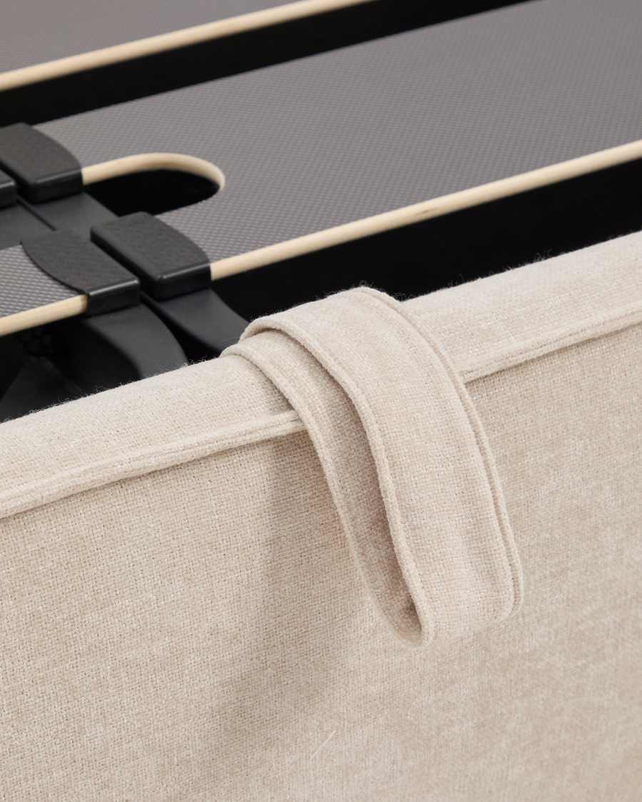 Arvian beige chenille removable-cover bed with ottoman base for a 160 x 200 cm mattress