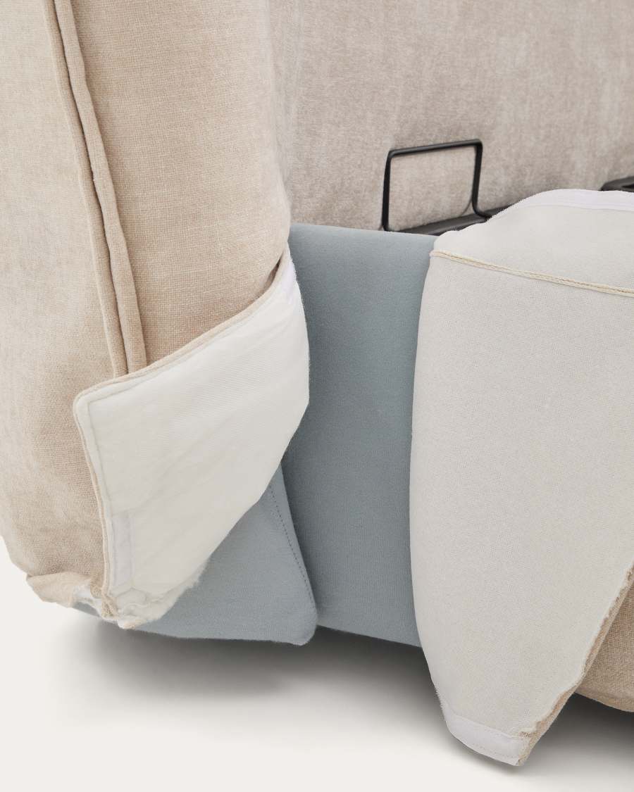 Arvian beige chenille removable-cover bed with ottoman base for a 160 x 200 cm mattress