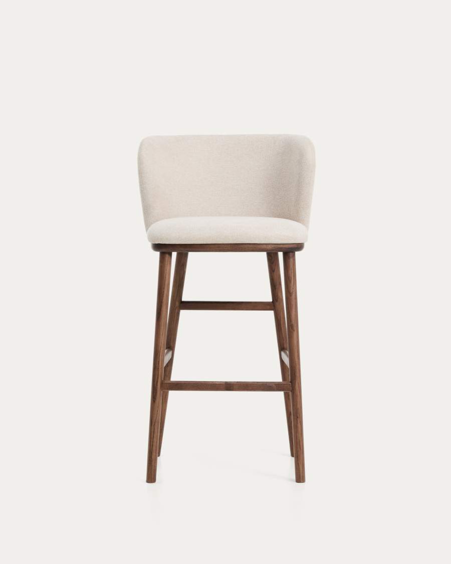 Tamboret Ciselia de xenilla beix i potes de fusta massissa de freixe amb acabat to noguera FSC Mix Credit 75 cm