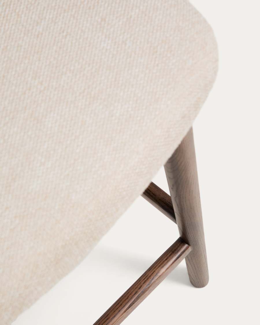 Ciselia beige chenille stool with solid ash wood legs with walnut-coloured finish FSC Mix Credit 65cm