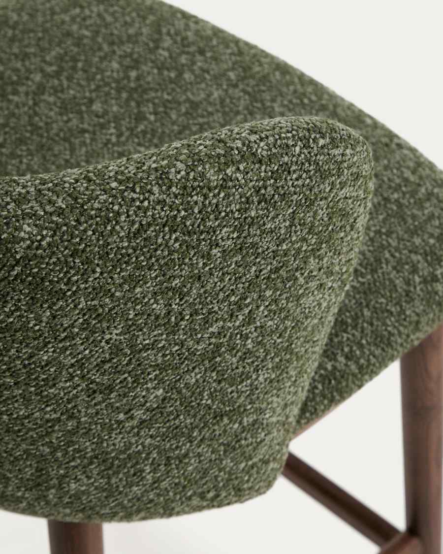 Ciselia dark green thick chenille stool with solid ash wood legs with walnut-coloured finish FSC Mix Credit 75cm