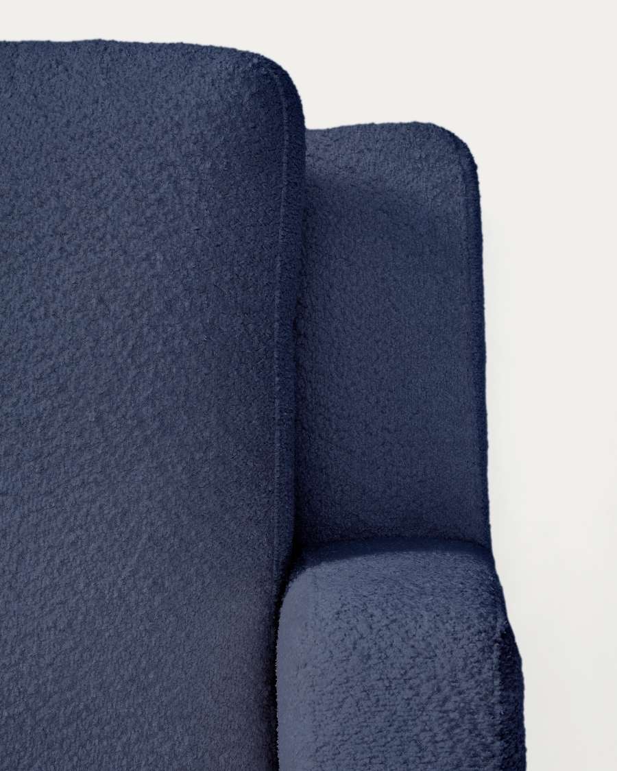 Gala blauwe 4-zits-bank met chaise longue rechts van brandvertragende imitatieschapenvacht FSC Mix Credit 300 cm