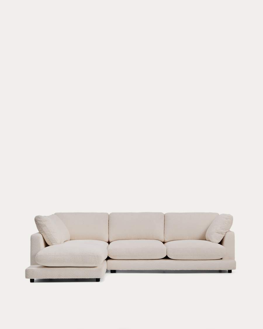 Gala fire-retardant beige bouclé 4-seater sofa with left chaise longue FSC Mix Credit 300cm