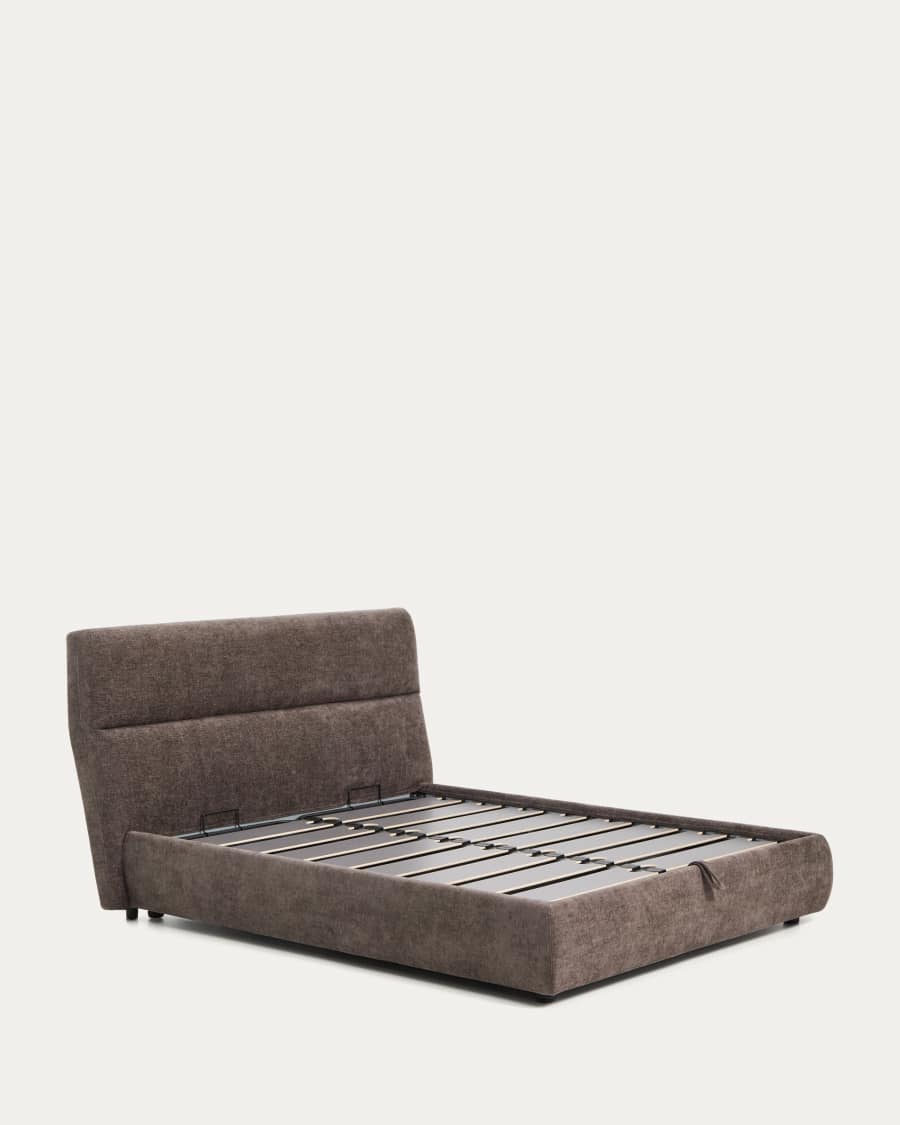 Letto sfoderabile Dafra in ciniglia marrone scuro con contenitore apribile per materasso 160 x 200 cm