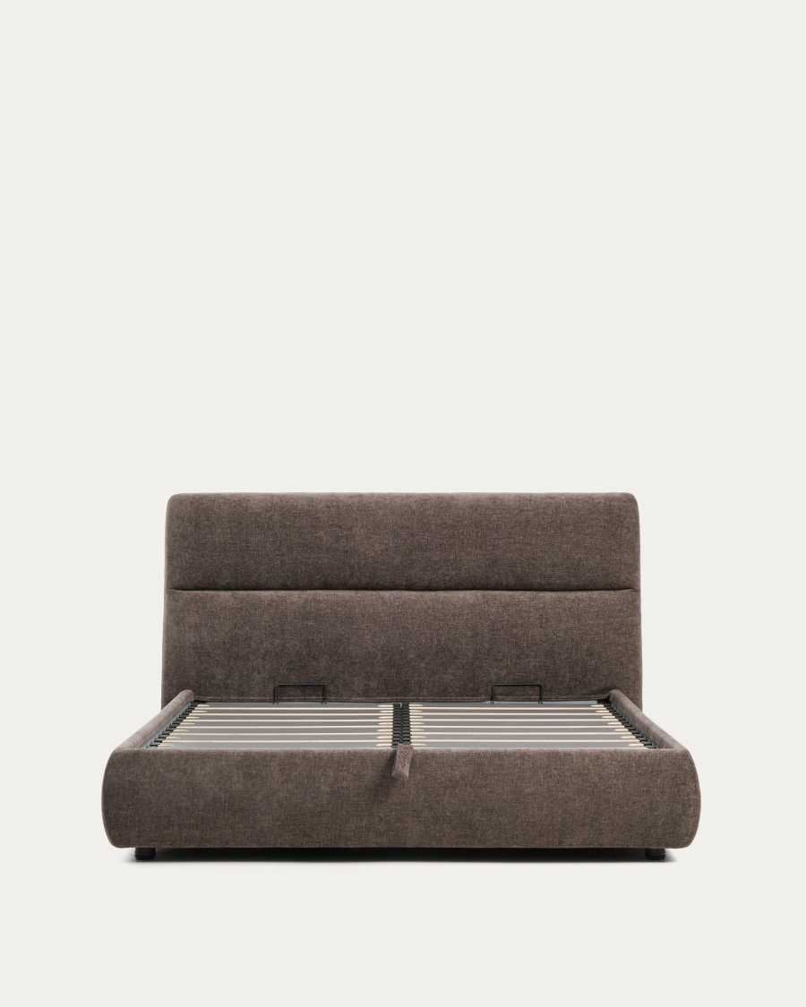 Letto sfoderabile Dafra in ciniglia marrone scuro con contenitore apribile per materasso 160 x 200 cm