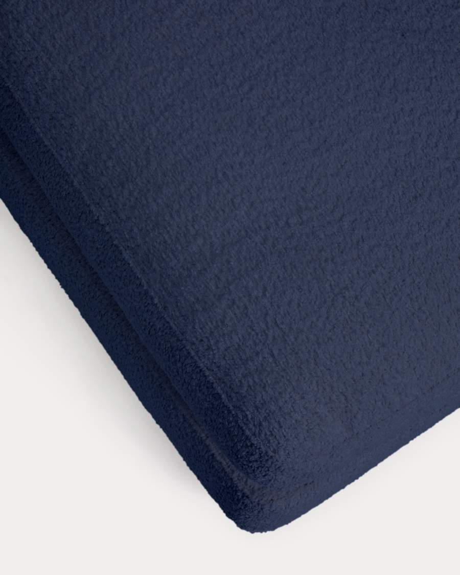 Gala blue fire-retardant bouclé footrest FSC Mix Credit 90 x 90cm