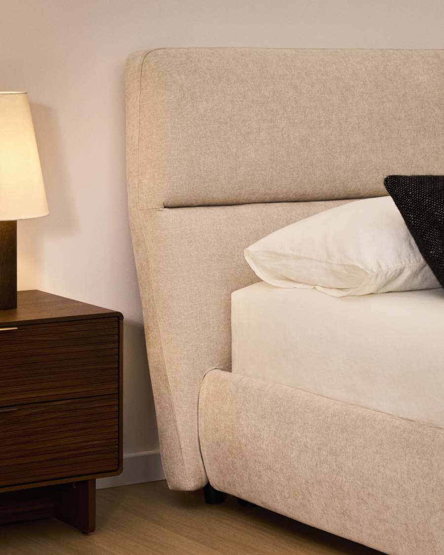 Lit déhoussable Dafra en chenille beige avec coffre relevable pour matelas de 180 x 200 cm