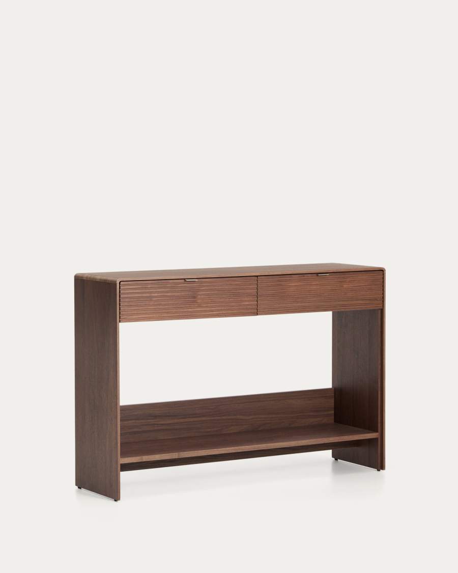 Konsolentisch Norlen in Nussbaumfurnier mit 2 Schubladen und Regalboden, FSC Mix Credit, 120 x 81 cm